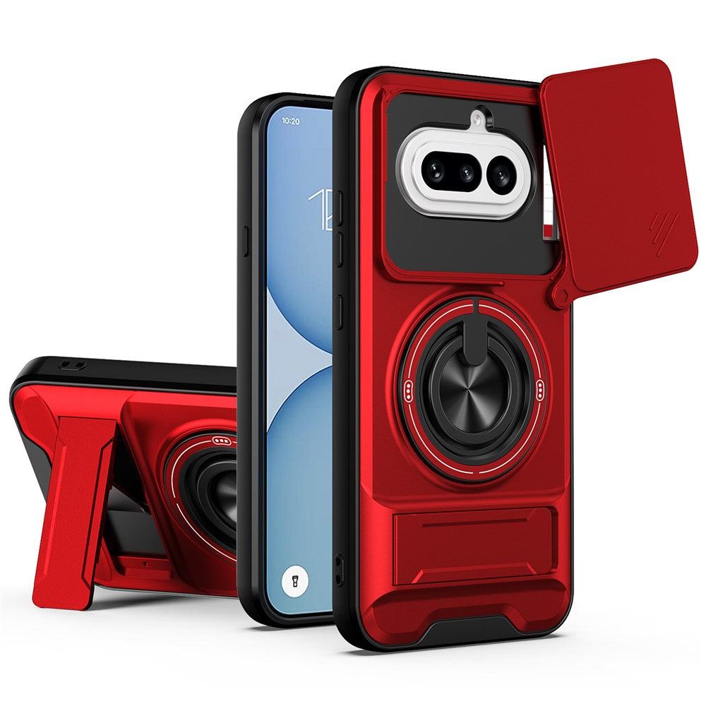 Magnetic Case For Nothing Phone (4a) Ring Holder Foldable Kickstand TPU PC Phone Cover with Camera Lens Slider