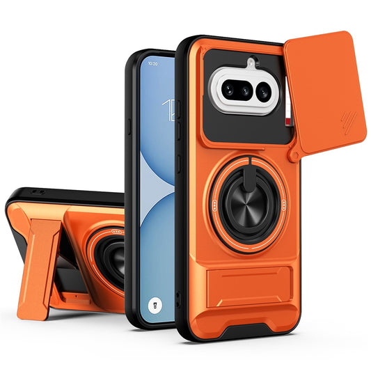 Magnetic Case For Nothing Phone (4a) Ring Holder Foldable Kickstand TPU PC Phone Cover with Camera Lens Slider
