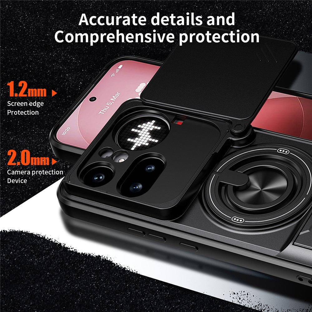 Magnetic Case For Nothing Phone (4a) Pro Ring Holder Foldable Kickstand TPU PC Phone Cover with Camera Lens Slider