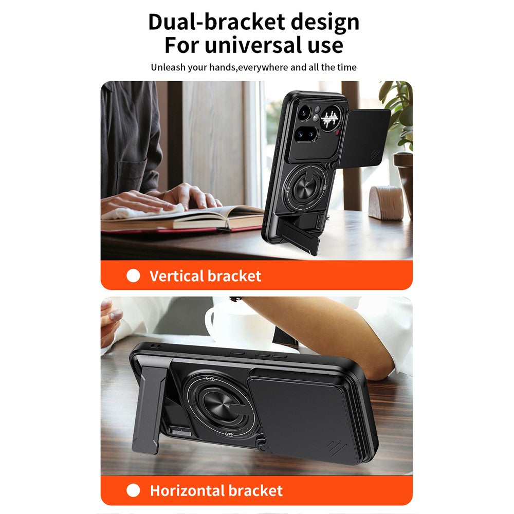 Magnetic Case For Nothing Phone (4a) Pro Ring Holder Foldable Kickstand TPU PC Phone Cover with Camera Lens Slider