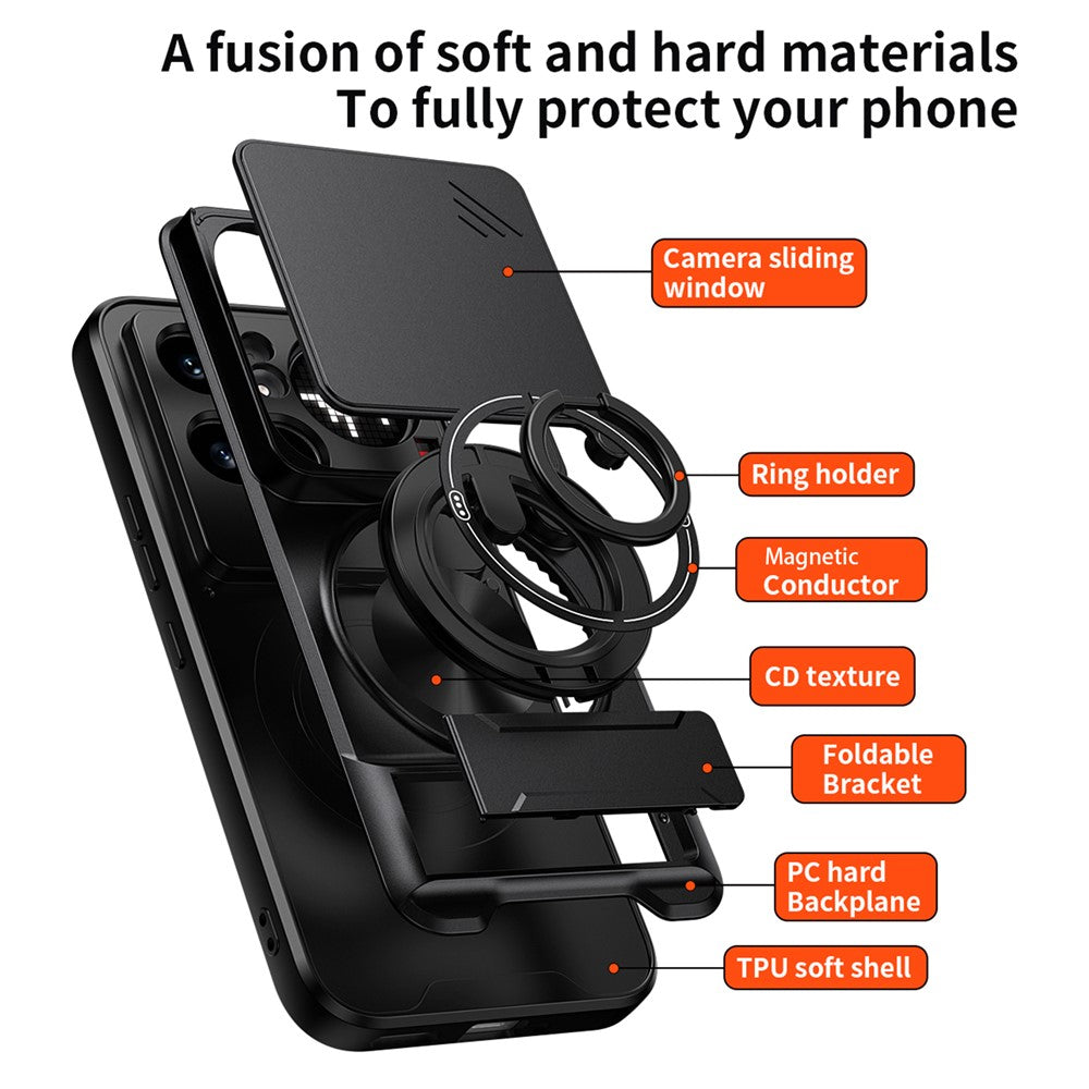 Magnetic Case For Nothing Phone (4a) Pro Ring Holder Foldable Kickstand TPU PC Phone Cover with Camera Lens Slider