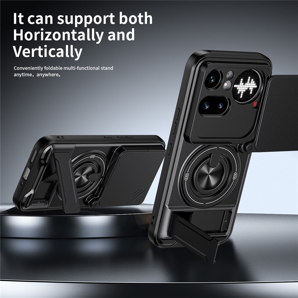 Magnetic Case For Nothing Phone (4a) Pro Ring Holder Foldable Kickstand TPU PC Phone Cover with Camera Lens Slider