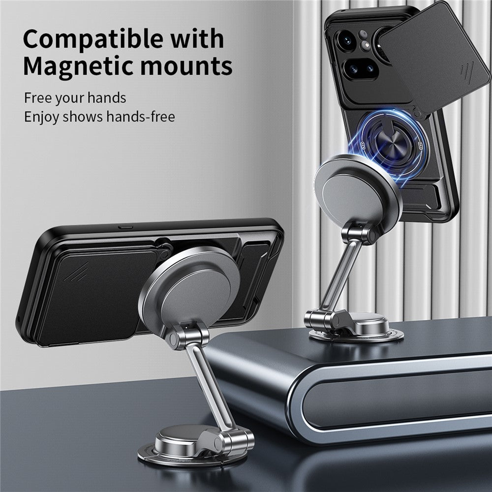 Magnetic Case For Nothing Phone (4a) Pro Ring Holder Foldable Kickstand TPU PC Phone Cover with Camera Lens Slider