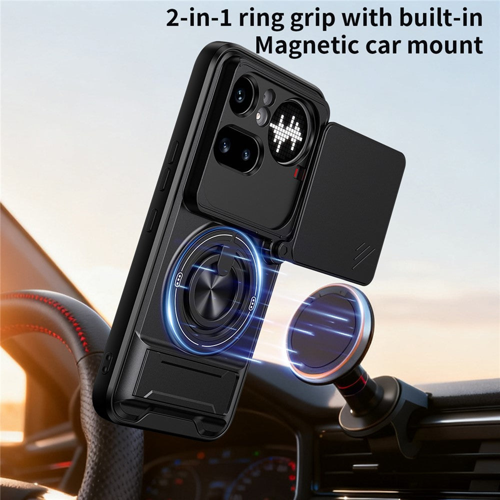 Magnetic Case For Nothing Phone (4a) Pro Ring Holder Foldable Kickstand TPU PC Phone Cover with Camera Lens Slider
