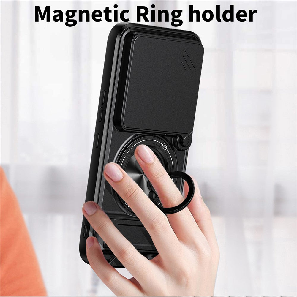 Magnetic Case For Nothing Phone (4a) Pro Ring Holder Foldable Kickstand TPU PC Phone Cover with Camera Lens Slider