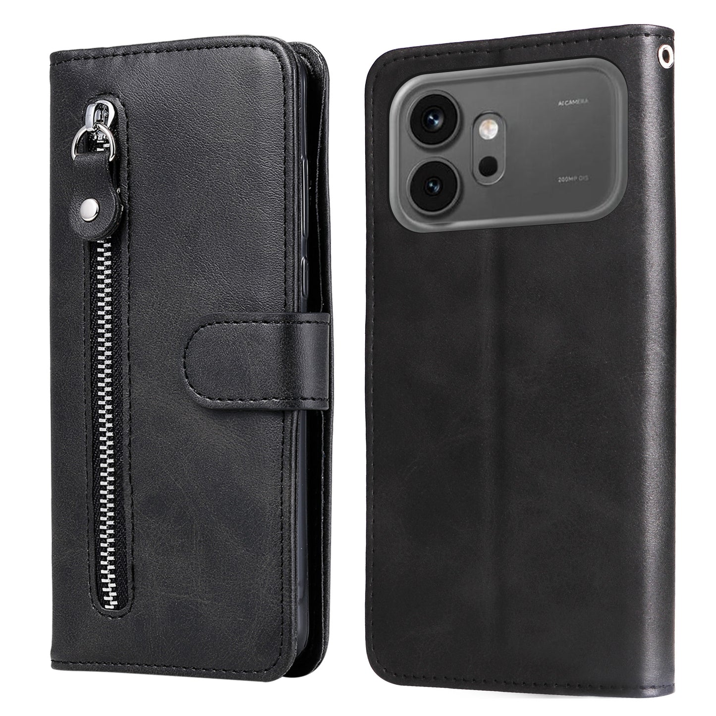 For Honor 600 Pro 5G / Honor 600 5G PU Leather Cases with Zipper Pocket Wallet Phone Cover Stand