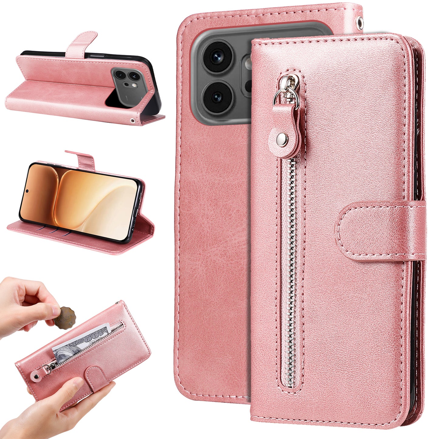 For Honor 600 Pro 5G / Honor 600 5G PU Leather Cases with Zipper Pocket Wallet Phone Cover Stand