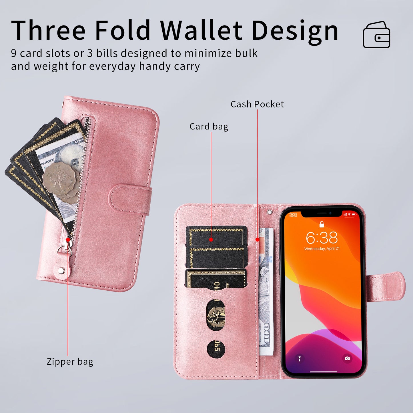For Honor 600 Pro 5G / Honor 600 5G PU Leather Cases with Zipper Pocket Wallet Phone Cover Stand
