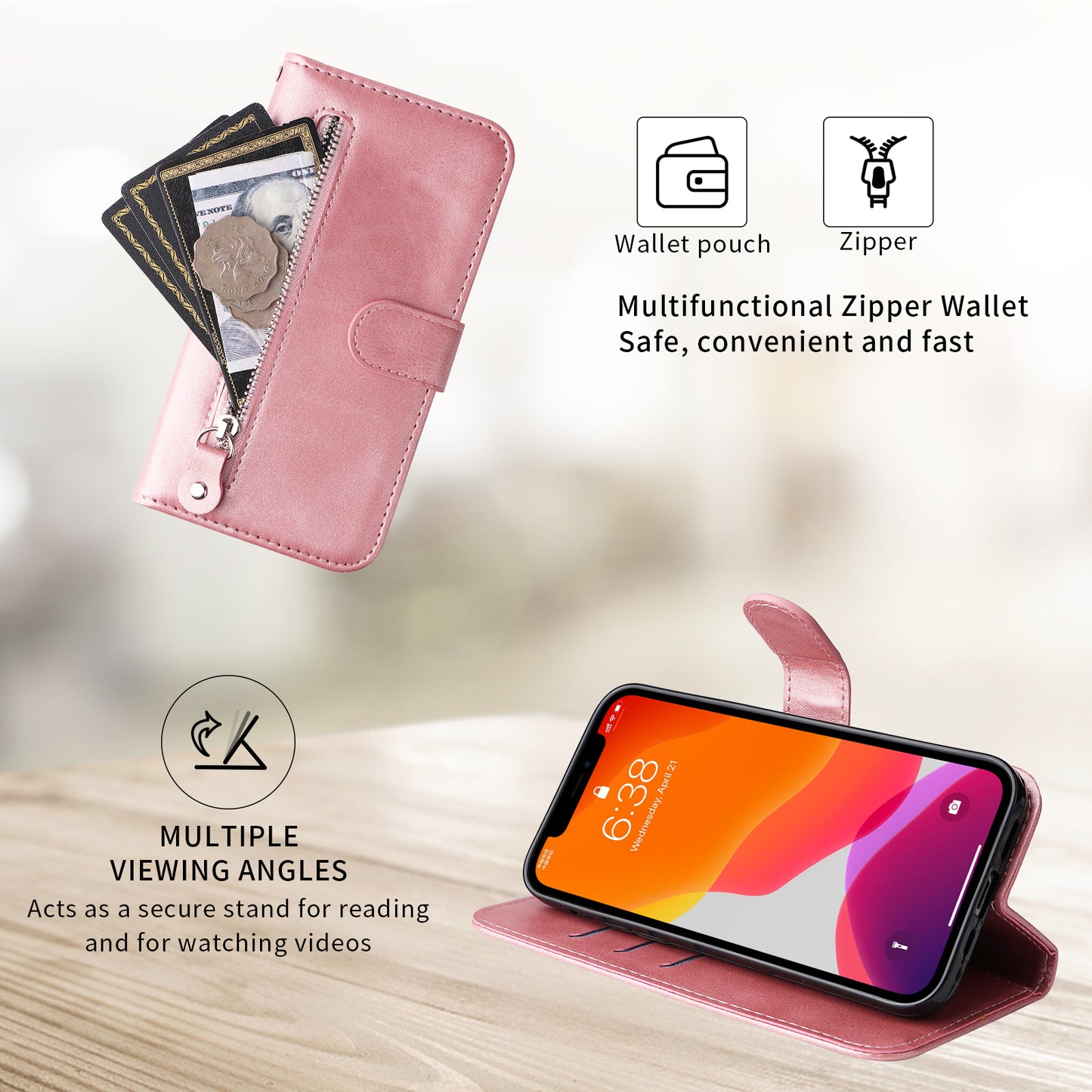 For Honor 600 Pro 5G / Honor 600 5G PU Leather Cases with Zipper Pocket Wallet Phone Cover Stand