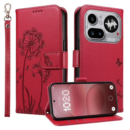 For Nothing Phone (4a) Pro Leather Wallet Case with Strap Dandelion Imprint Phone Stand Cover