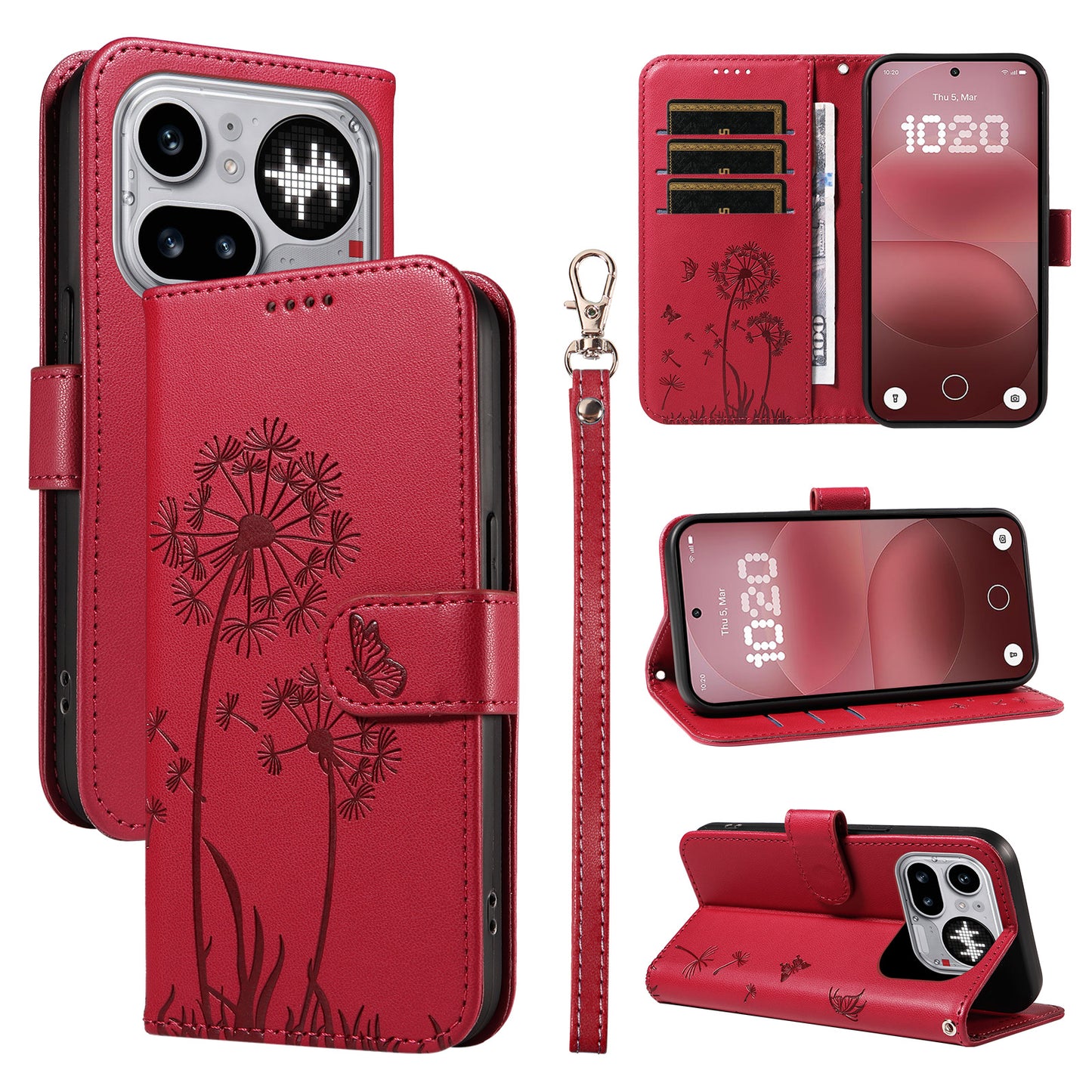 For Nothing Phone (4a) Pro Leather Wallet Case with Strap Dandelion Imprint Phone Stand Cover