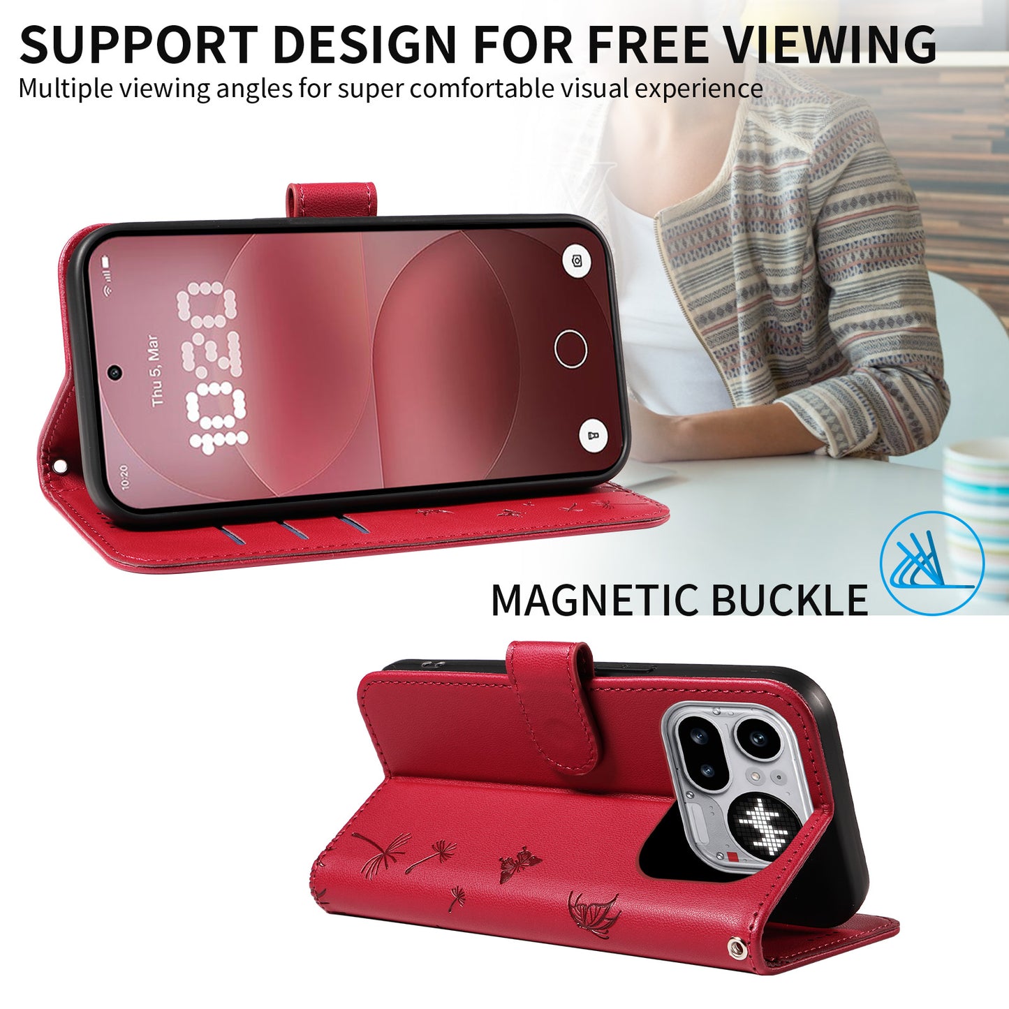 For Nothing Phone (4a) Pro Leather Wallet Case with Strap Dandelion Imprint Phone Stand Cover