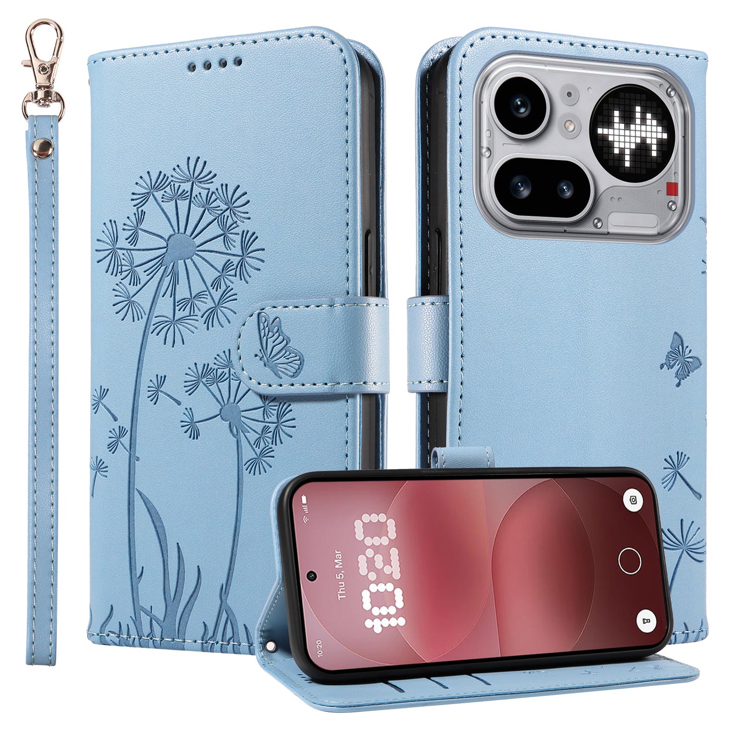 For Nothing Phone (4a) Pro Leather Wallet Case with Strap Dandelion Imprint Phone Stand Cover