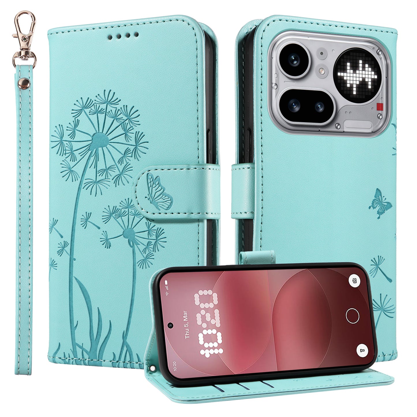 For Nothing Phone (4a) Pro Leather Wallet Case with Strap Dandelion Imprint Phone Stand Cover