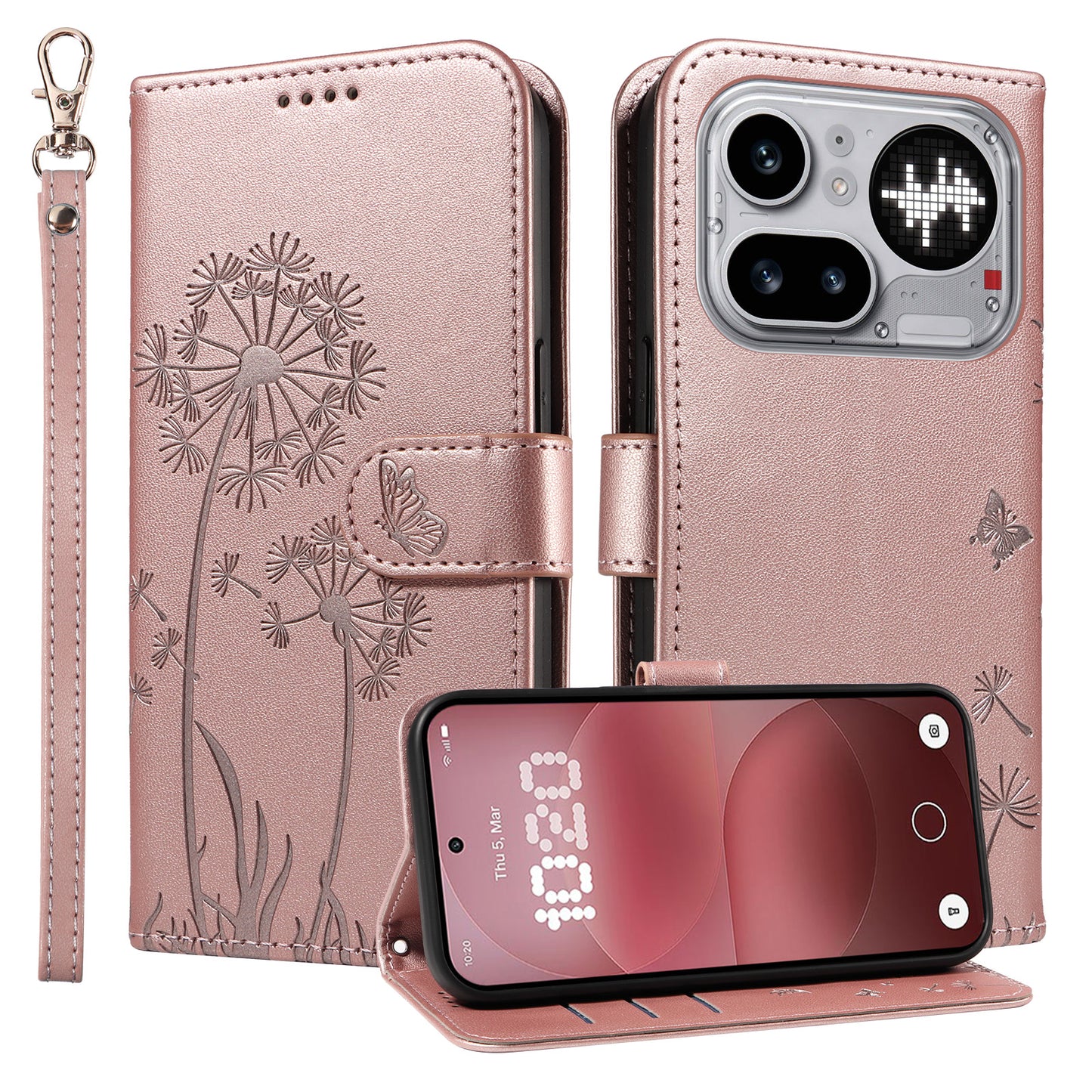 For Nothing Phone (4a) Pro Leather Wallet Case with Strap Dandelion Imprint Phone Stand Cover