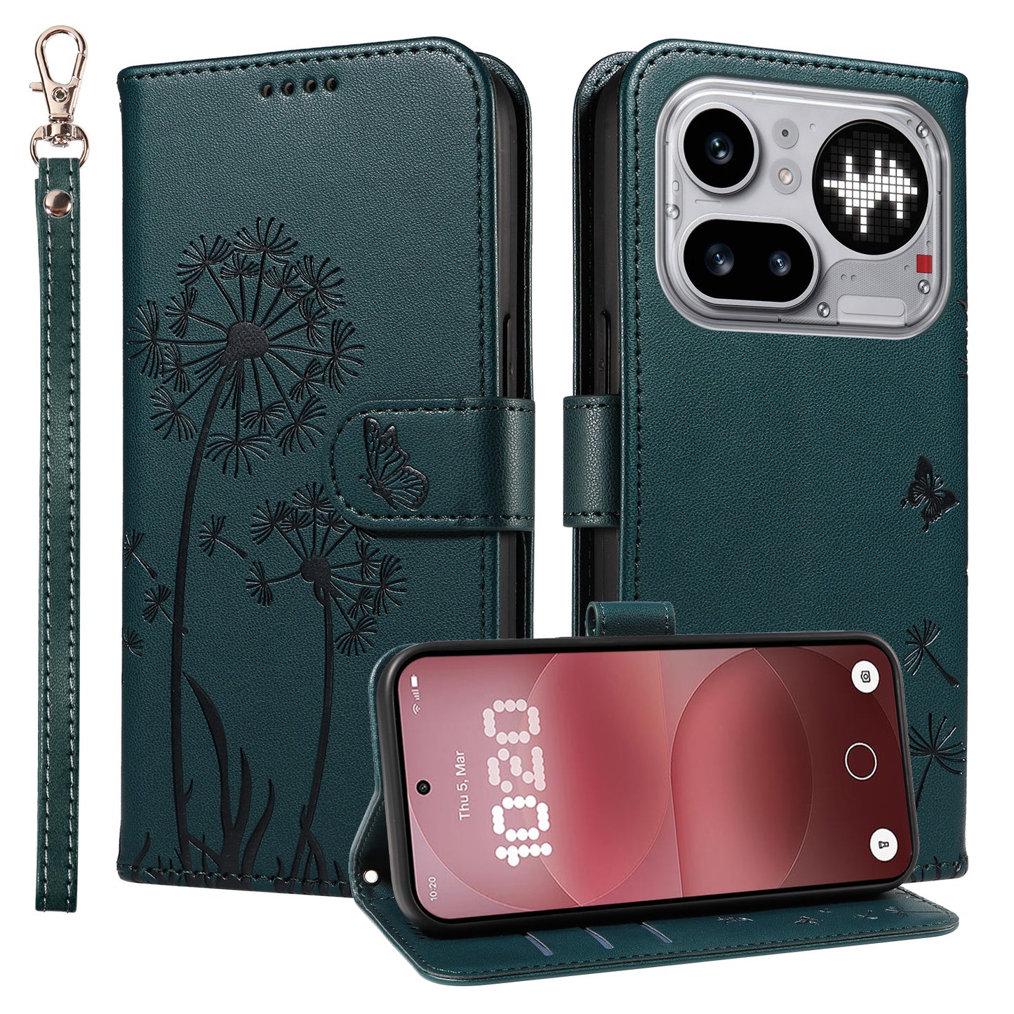 For Nothing Phone (4a) Pro Leather Wallet Case with Strap Dandelion Imprint Phone Stand Cover