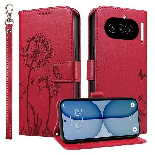 For Nothing Phone (4a) Leather Wallet Case with Strap Dandelion Imprint Phone Stand Cover