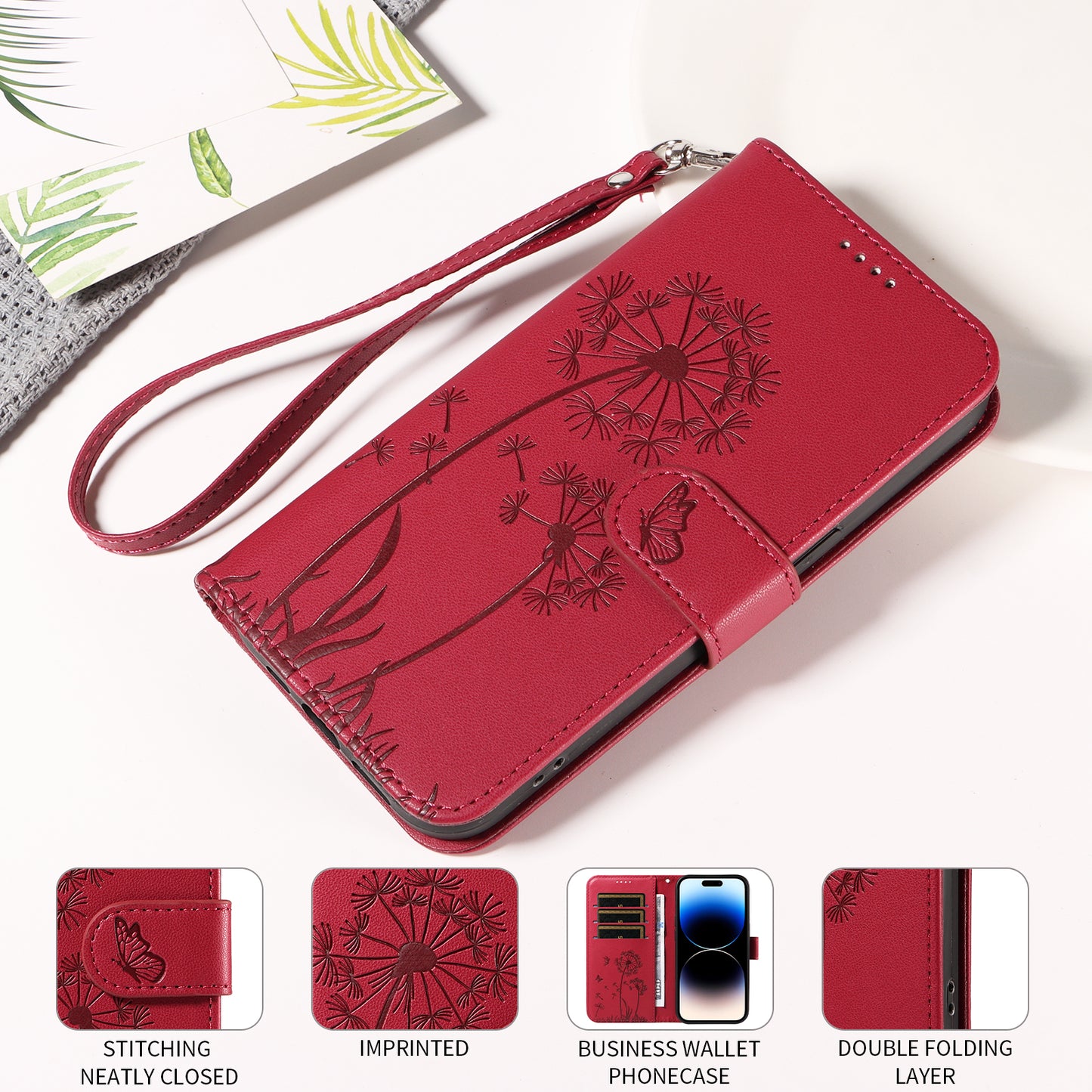 For Nothing Phone (4a) Leather Wallet Case with Strap Dandelion Imprint Phone Stand Cover