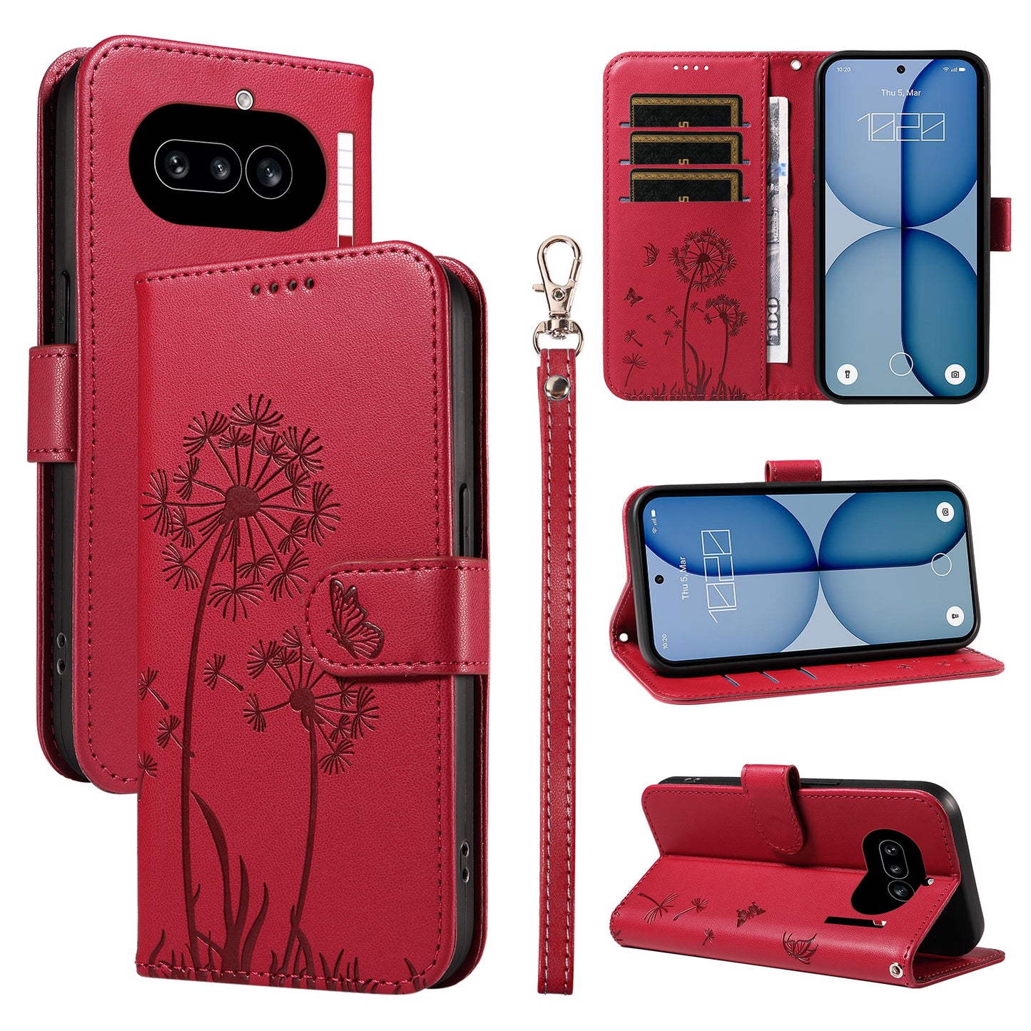 For Nothing Phone (4a) Leather Wallet Case with Strap Dandelion Imprint Phone Stand Cover