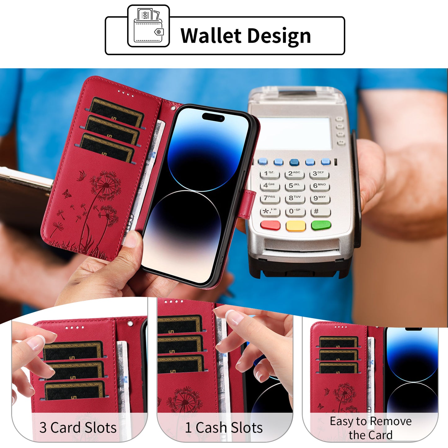 For Nothing Phone (4a) Leather Wallet Case with Strap Dandelion Imprint Phone Stand Cover