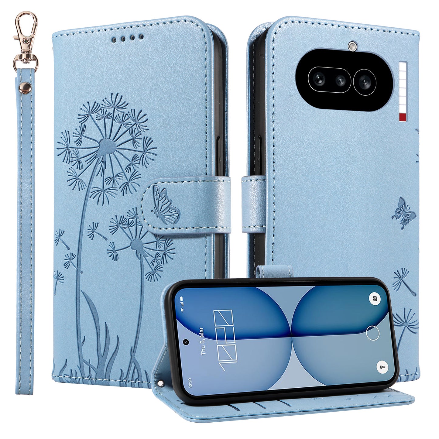 For Nothing Phone (4a) Leather Wallet Case with Strap Dandelion Imprint Phone Stand Cover
