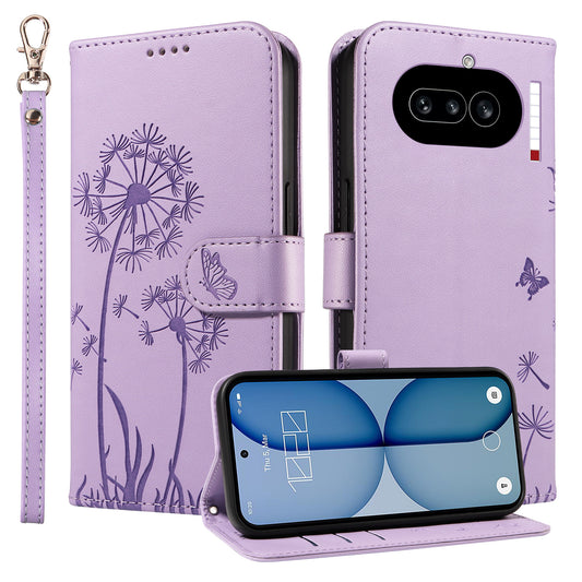 For Nothing Phone (4a) Leather Wallet Case with Strap Dandelion Imprint Phone Stand Cover