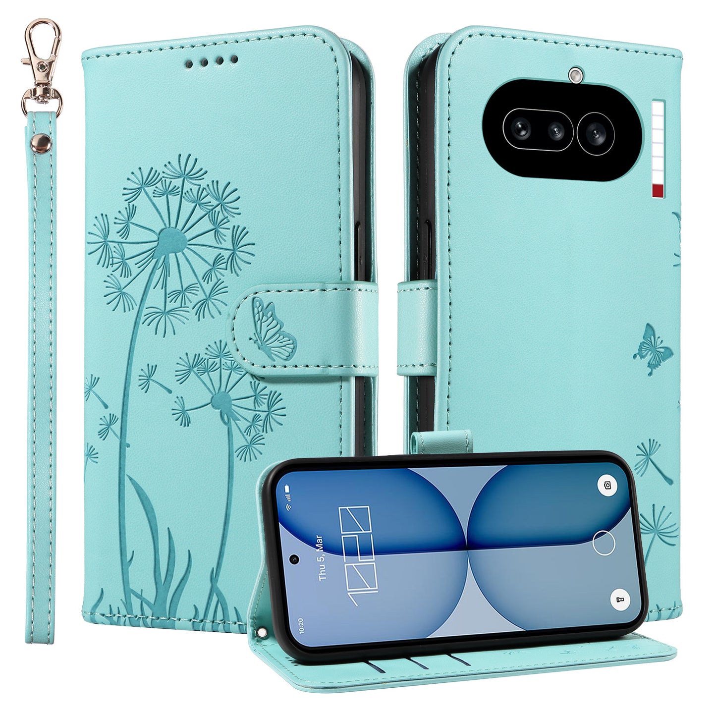 For Nothing Phone (4a) Leather Wallet Case with Strap Dandelion Imprint Phone Stand Cover