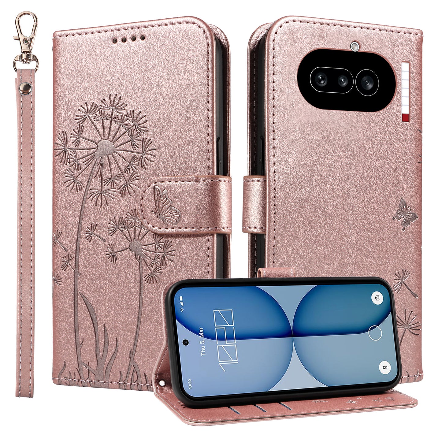 For Nothing Phone (4a) Leather Wallet Case with Strap Dandelion Imprint Phone Stand Cover