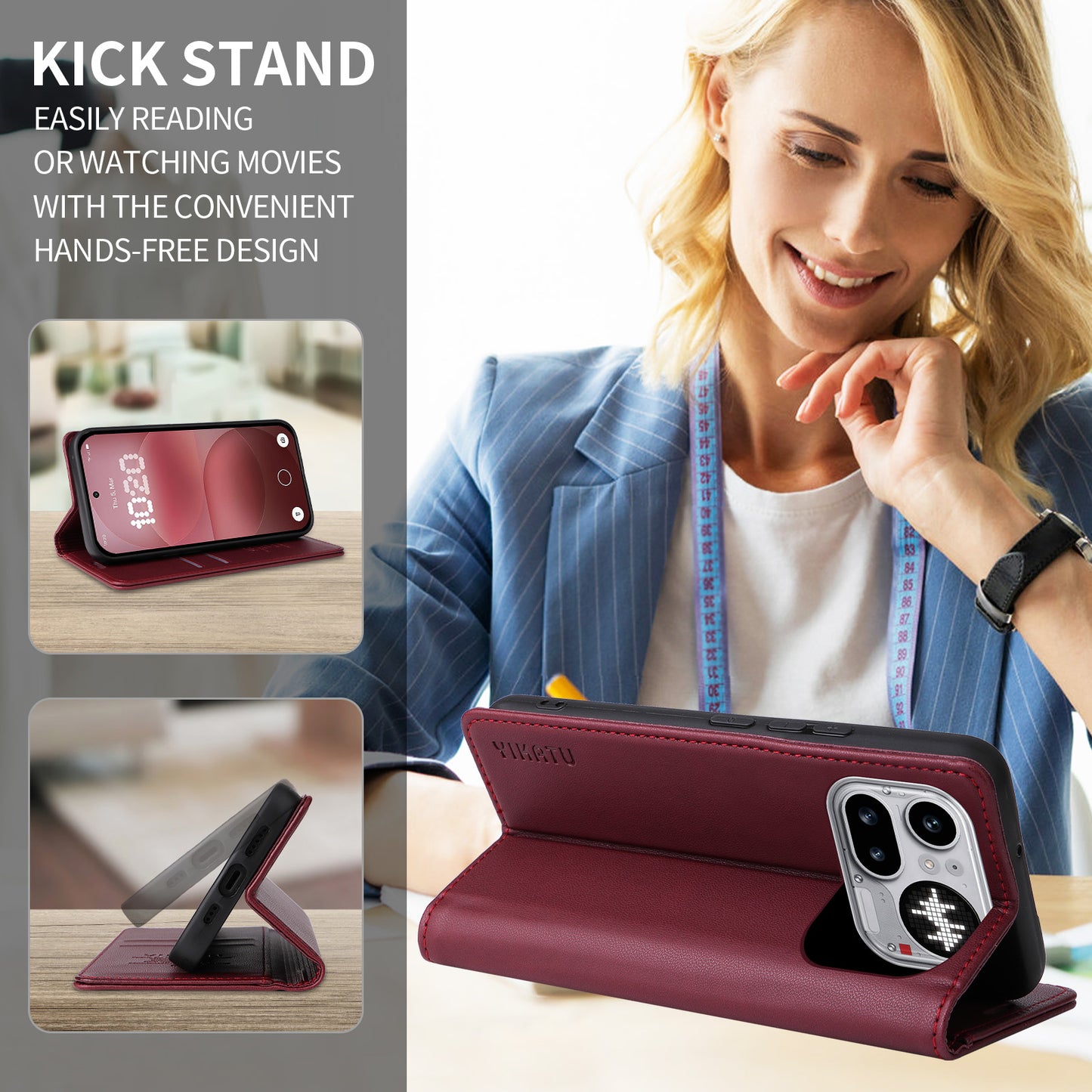YIKATU For Nothing Phone (4a) Pro YK-001 Phone Cases Magnetic Closure PU Leather Mobile Cover