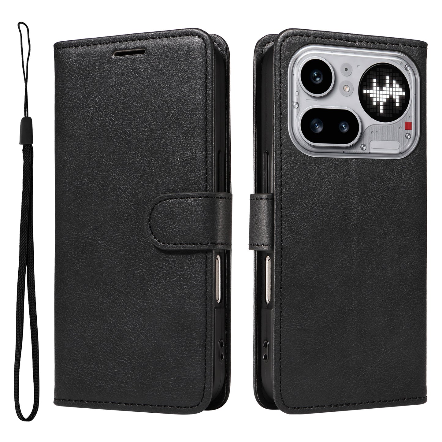 For Nothing Phone (4a) Pro Leather Wallet Case with Strap Solid Color Phone Stand Cover