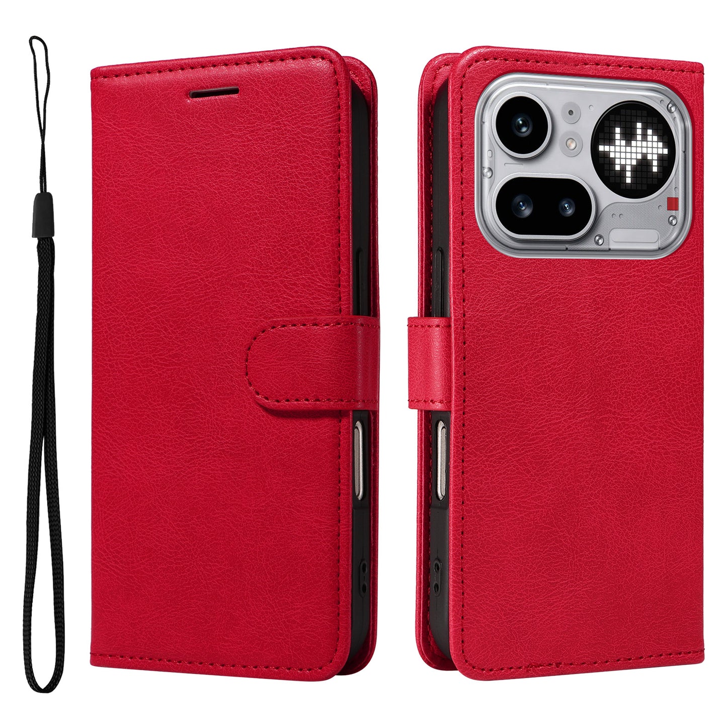For Nothing Phone (4a) Pro Leather Wallet Case with Strap Solid Color Phone Stand Cover