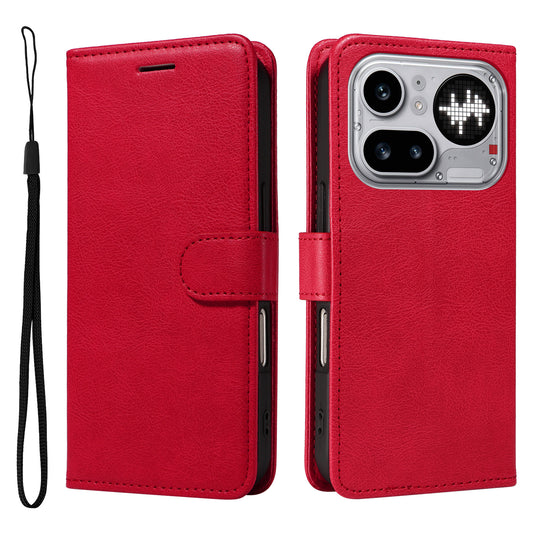 For Nothing Phone (4a) Pro Leather Wallet Case with Strap Solid Color Phone Stand Cover