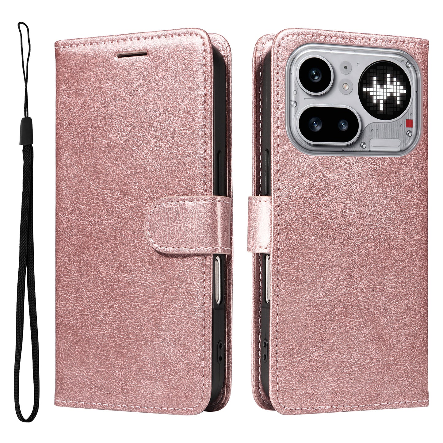 For Nothing Phone (4a) Pro Leather Wallet Case with Strap Solid Color Phone Stand Cover