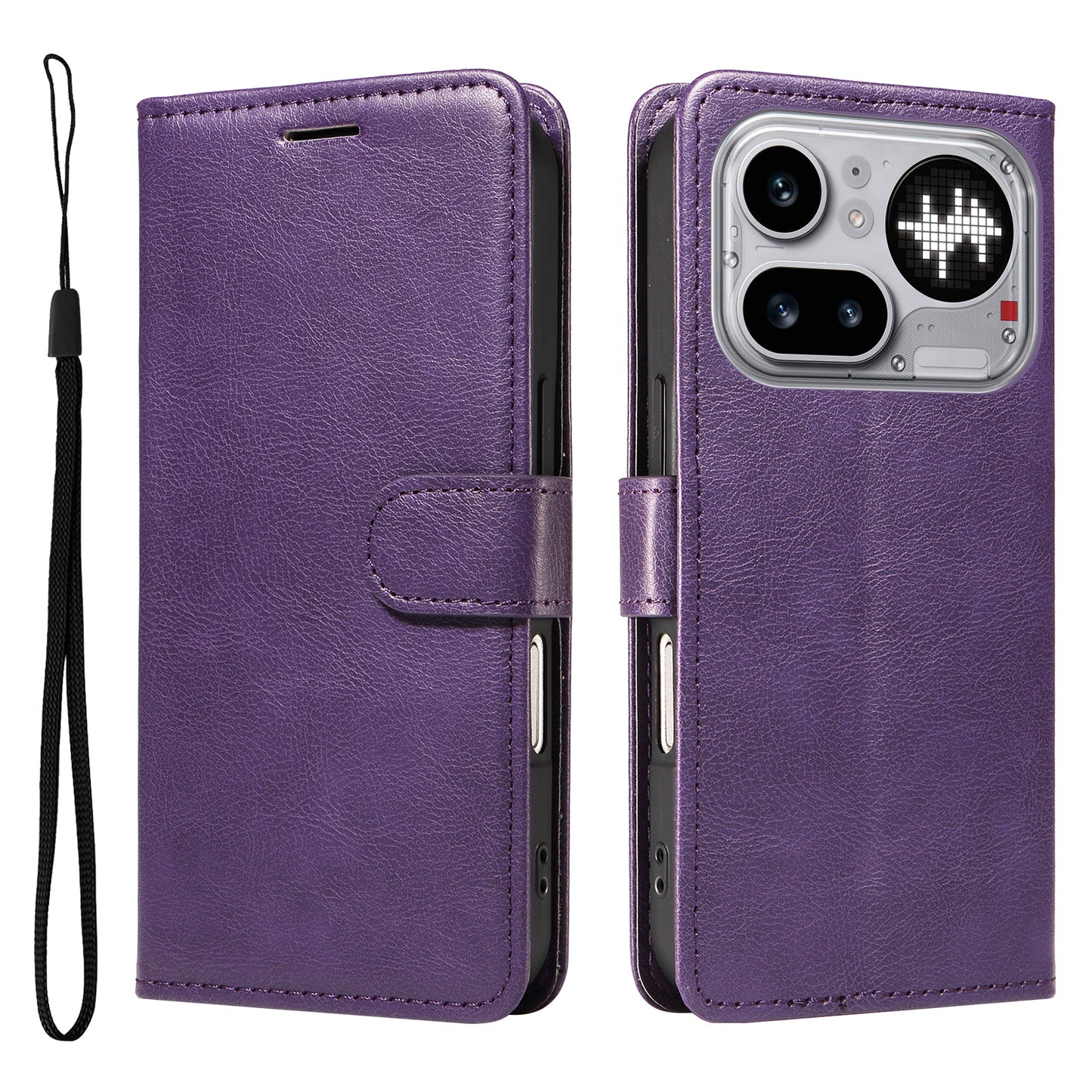 For Nothing Phone (4a) Pro Leather Wallet Case with Strap Solid Color Phone Stand Cover