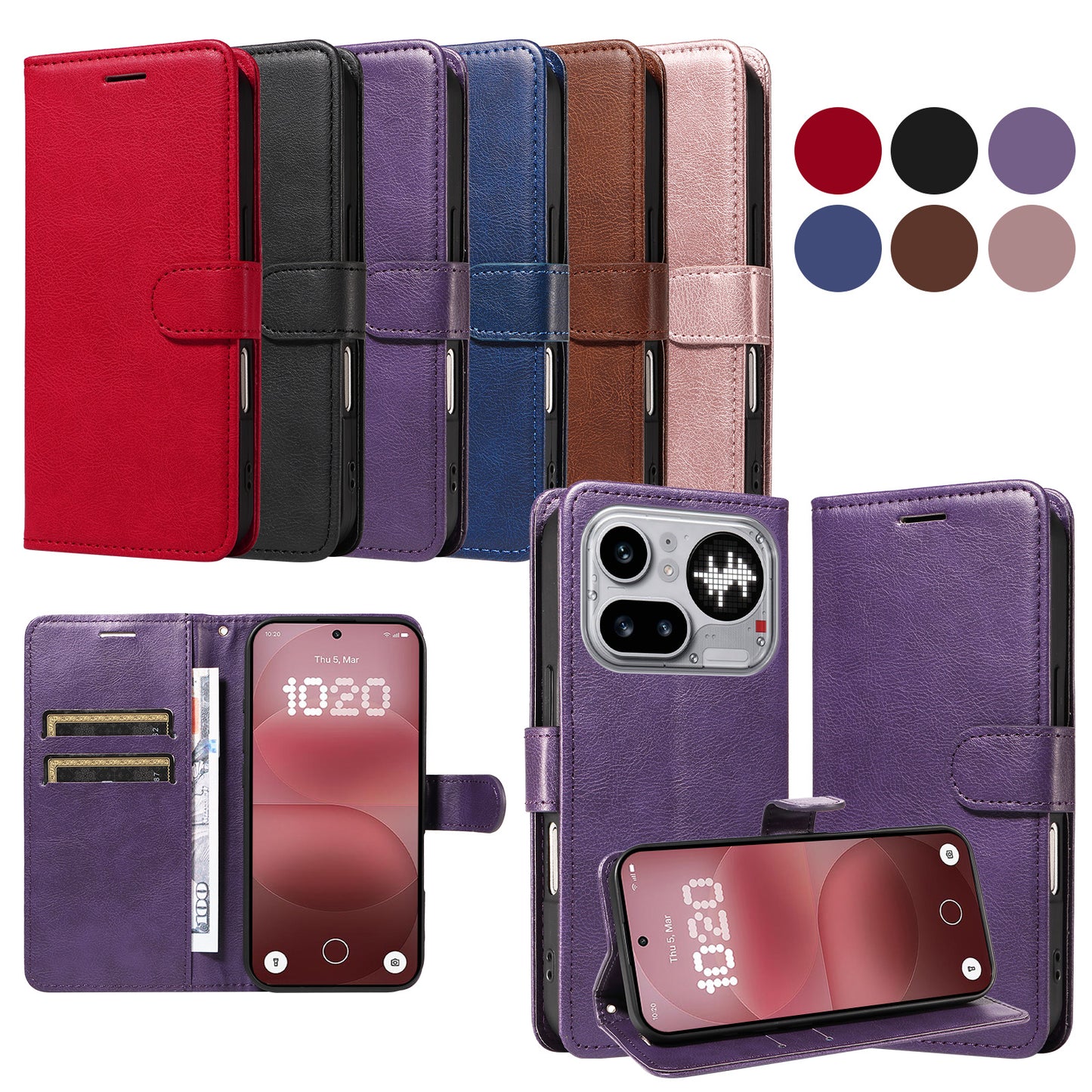 For Nothing Phone (4a) Pro Leather Wallet Case with Strap Solid Color Phone Stand Cover
