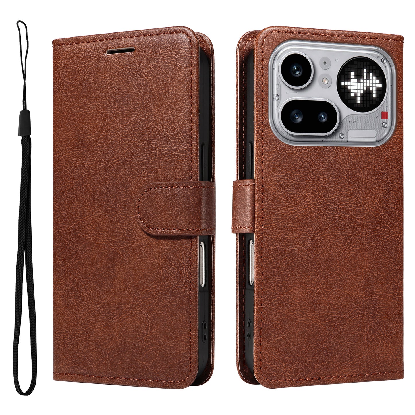 For Nothing Phone (4a) Pro Leather Wallet Case with Strap Solid Color Phone Stand Cover