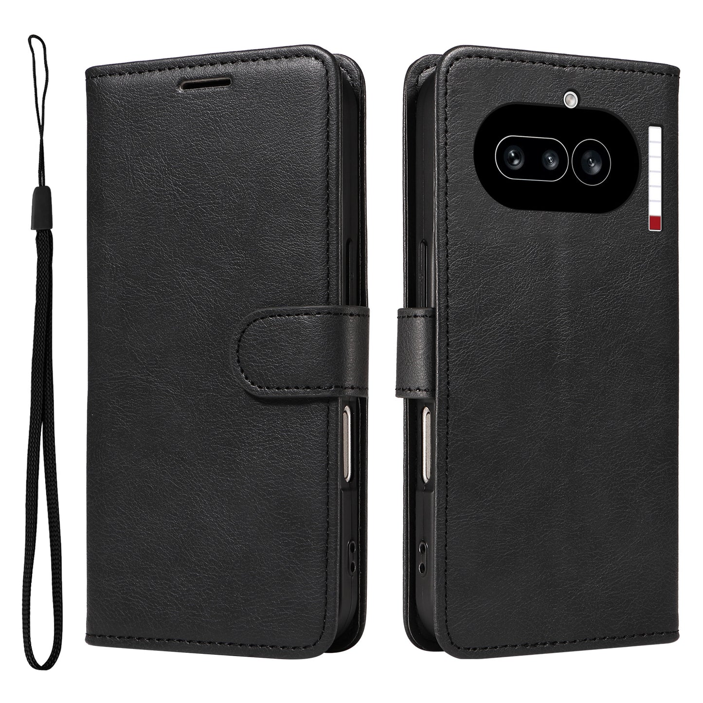 For Nothing Phone (4a) Leather Wallet Case with Strap Solid Color Phone Stand Cover