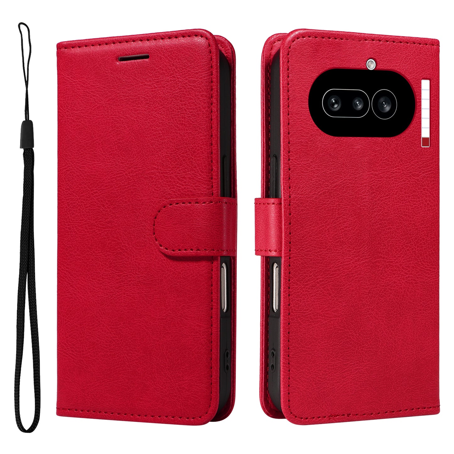 For Nothing Phone (4a) Leather Wallet Case with Strap Solid Color Phone Stand Cover