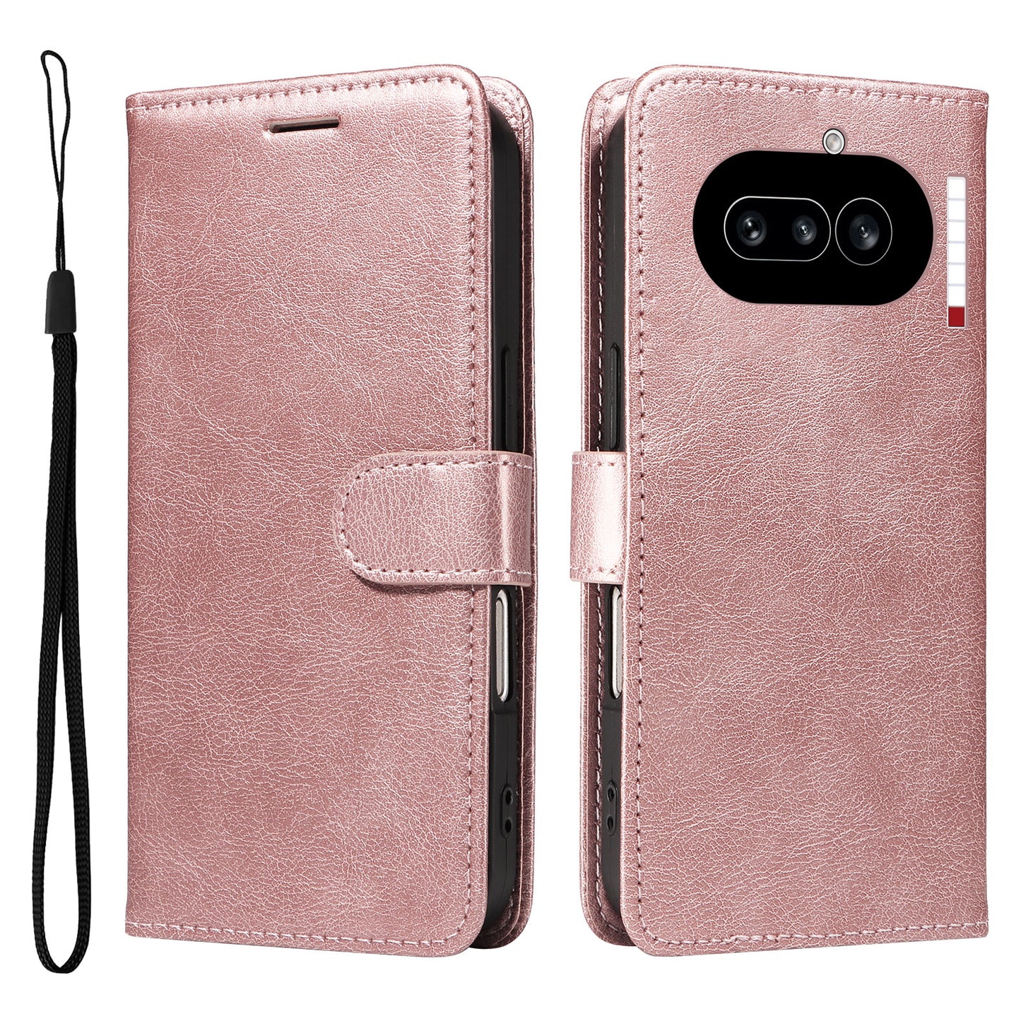 For Nothing Phone (4a) Leather Wallet Case with Strap Solid Color Phone Stand Cover