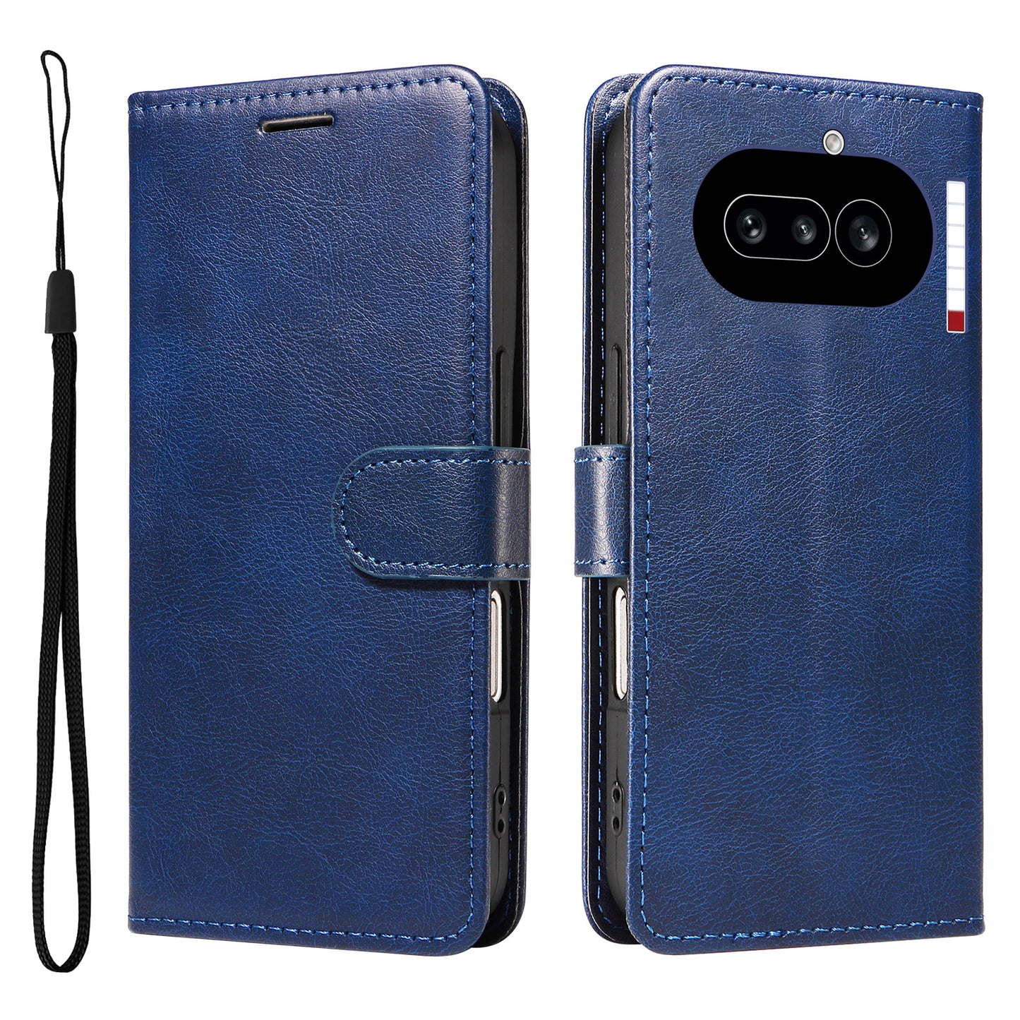 For Nothing Phone (4a) Leather Wallet Case with Strap Solid Color Phone Stand Cover