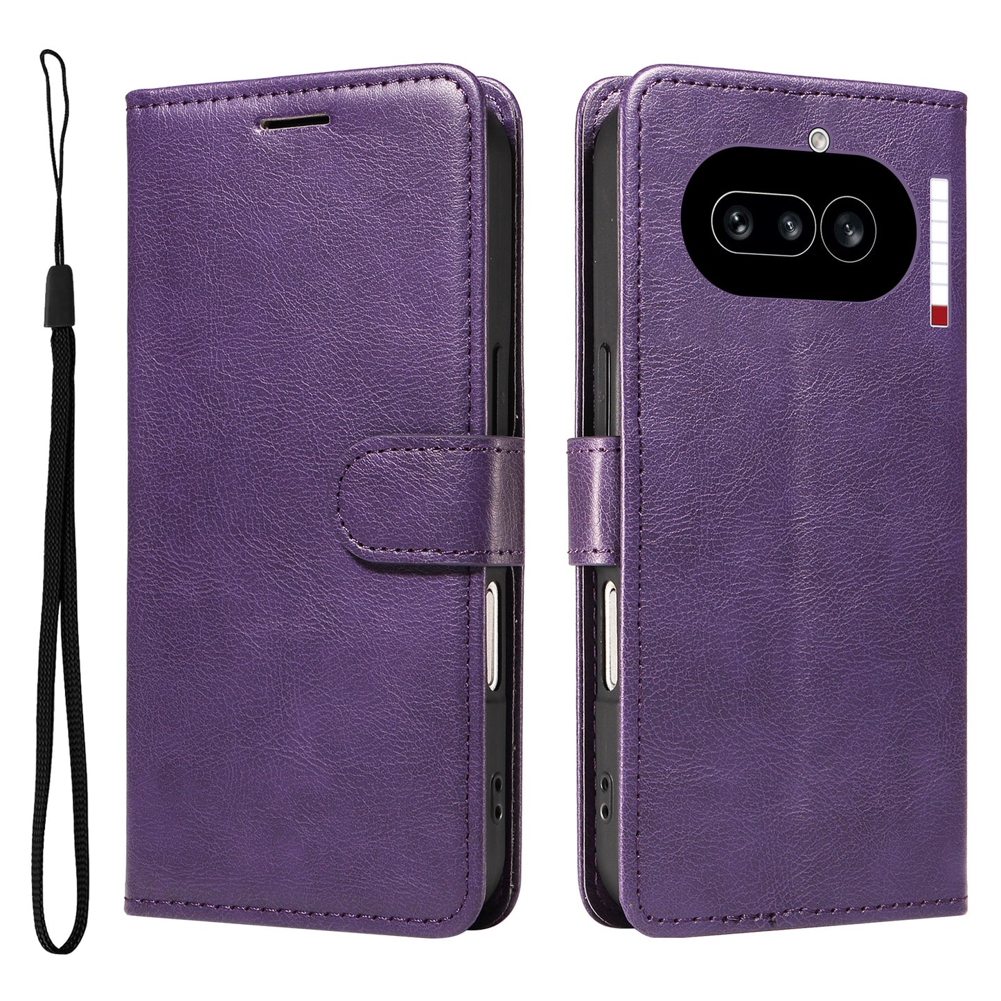 For Nothing Phone (4a) Leather Wallet Case with Strap Solid Color Phone Stand Cover