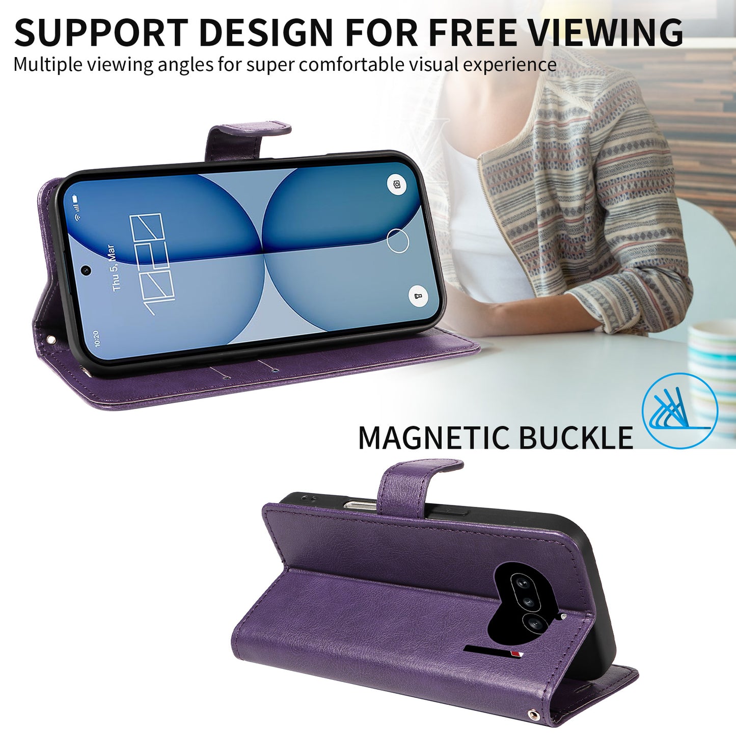 For Nothing Phone (4a) Leather Wallet Case with Strap Solid Color Phone Stand Cover