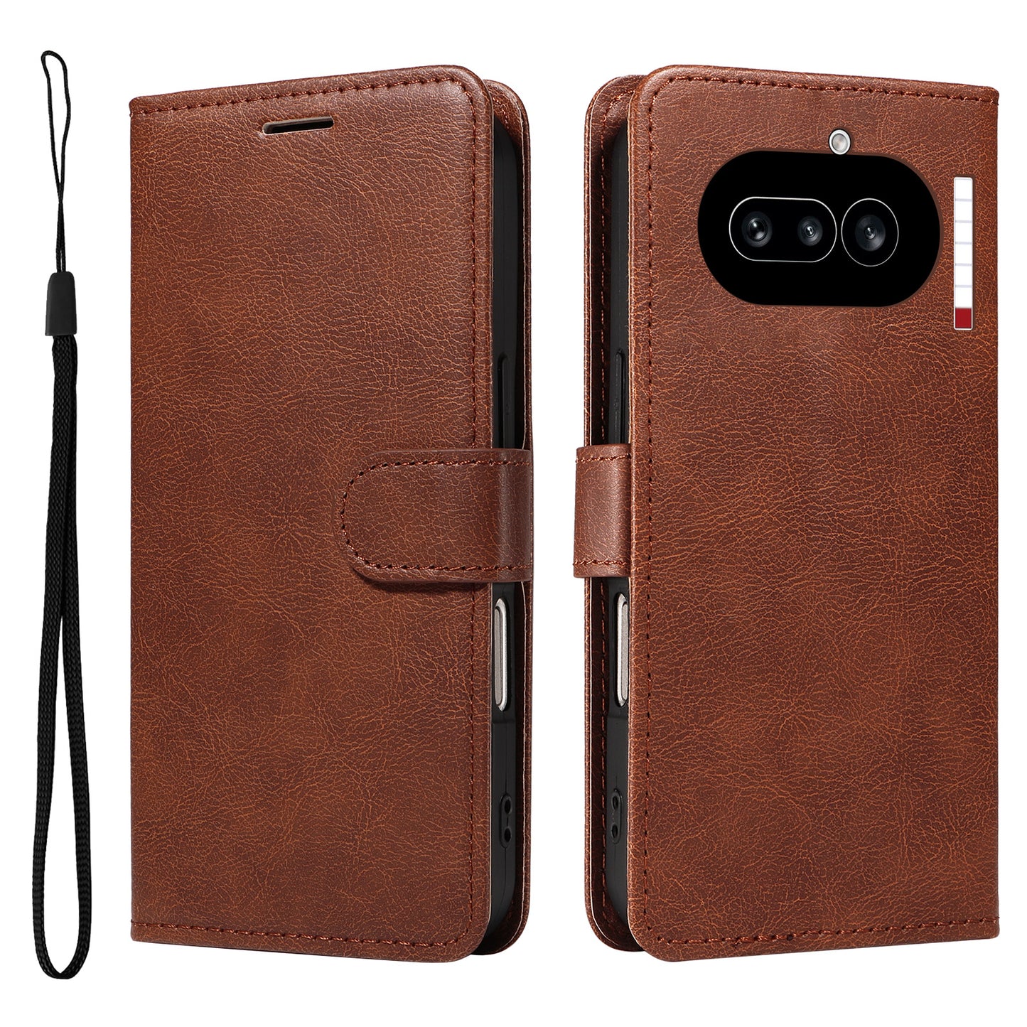 For Nothing Phone (4a) Leather Wallet Case with Strap Solid Color Phone Stand Cover