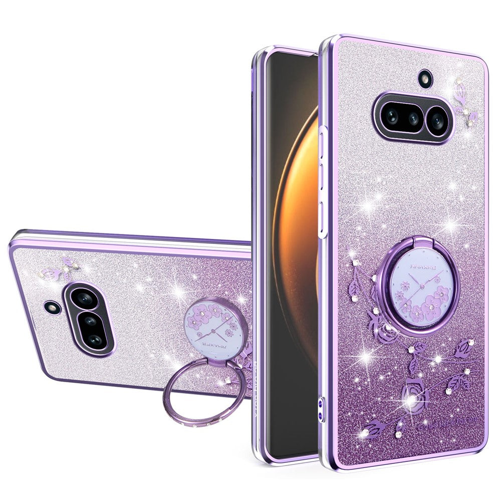 KADEM For Nothing Phone (4a) Phone Case Ring Kickstand TPU Flowers Phone Cover Gradient Glitter