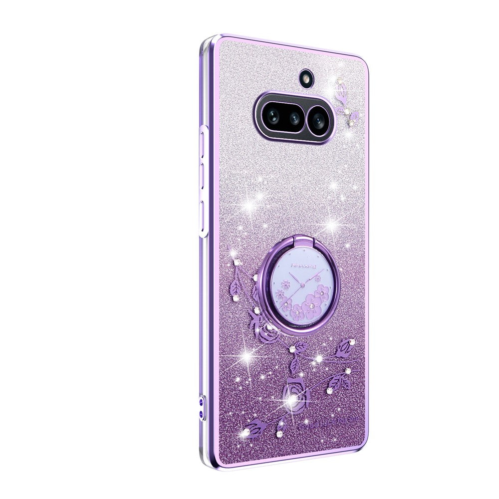 KADEM For Nothing Phone (4a) Phone Case Ring Kickstand TPU Flowers Phone Cover Gradient Glitter