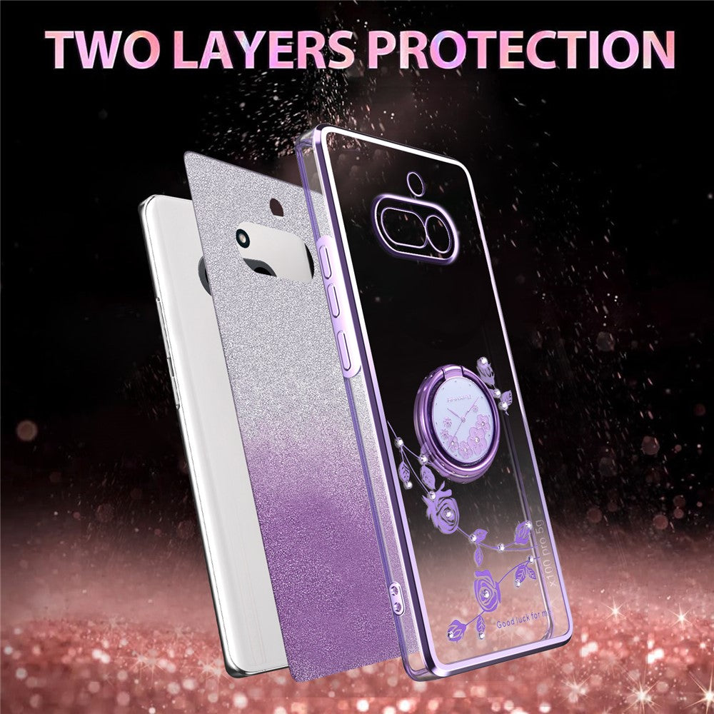 KADEM For Nothing Phone (4a) Phone Case Ring Kickstand TPU Flowers Phone Cover Gradient Glitter