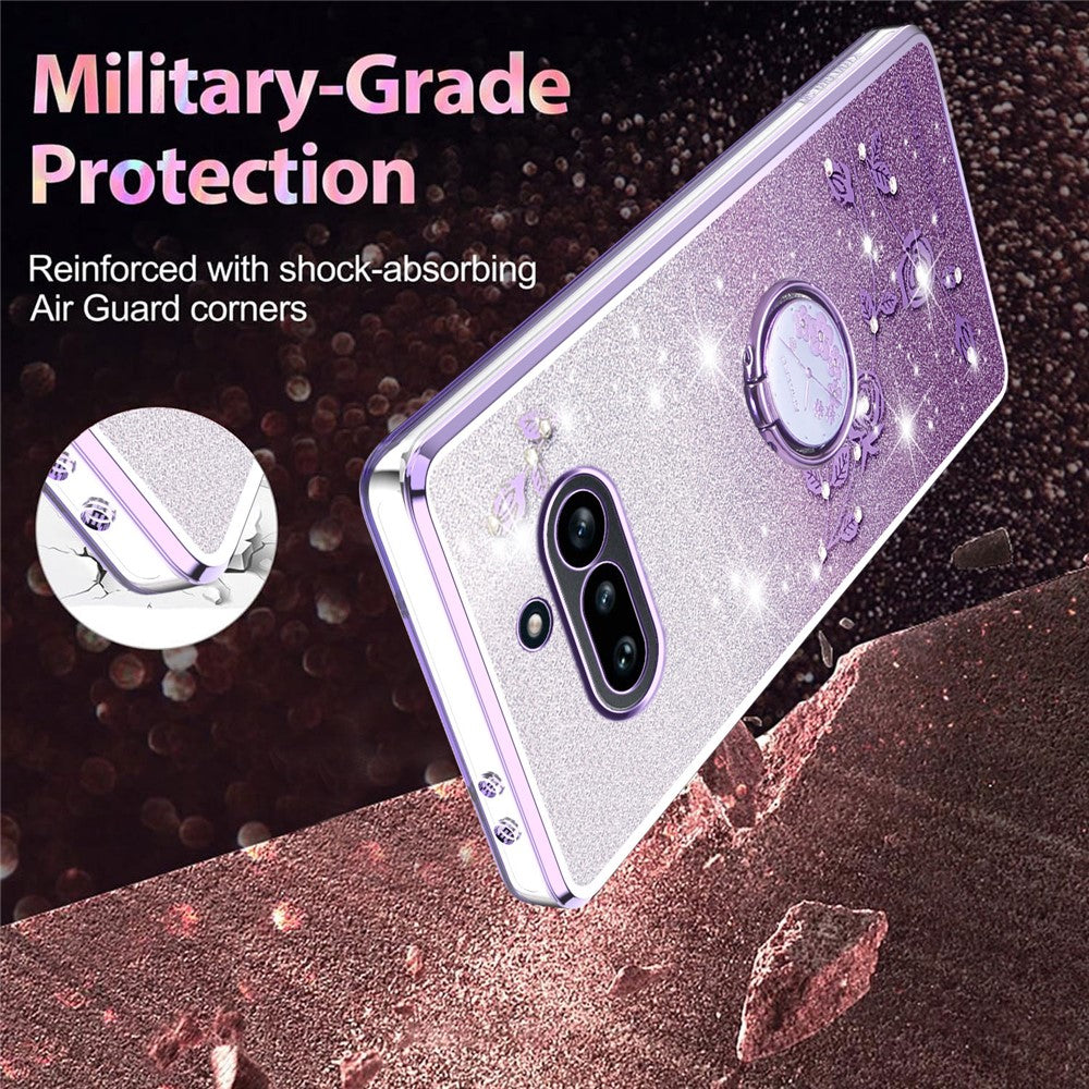 KADEM For Nothing Phone (4a) Phone Case Ring Kickstand TPU Flowers Phone Cover Gradient Glitter