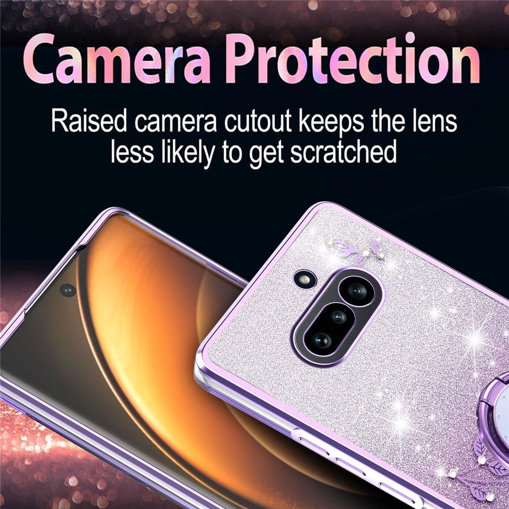 KADEM For Nothing Phone (4a) Phone Case Ring Kickstand TPU Flowers Phone Cover Gradient Glitter