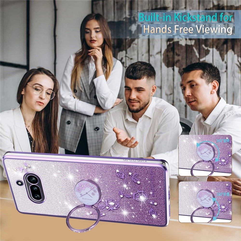 KADEM For Nothing Phone (4a) Phone Case Ring Kickstand TPU Flowers Phone Cover Gradient Glitter