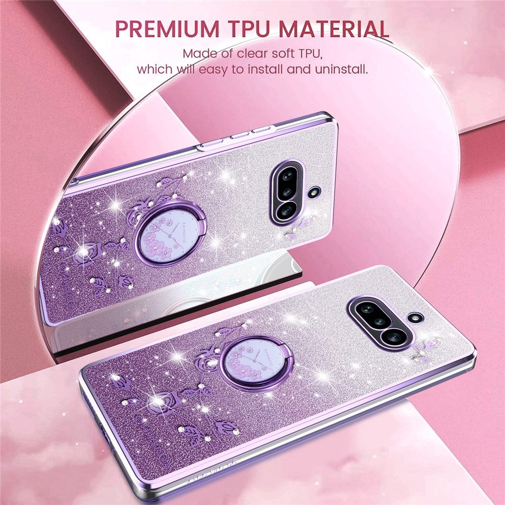 KADEM For Nothing Phone (4a) Phone Case Ring Kickstand TPU Flowers Phone Cover Gradient Glitter
